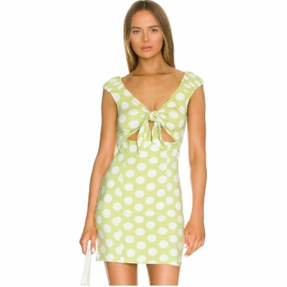 LPA Dresses & Skirts - Revolve‎ LPA Green White Cinzia Festive Polka Dot Cut Out Mini Dress Size XS